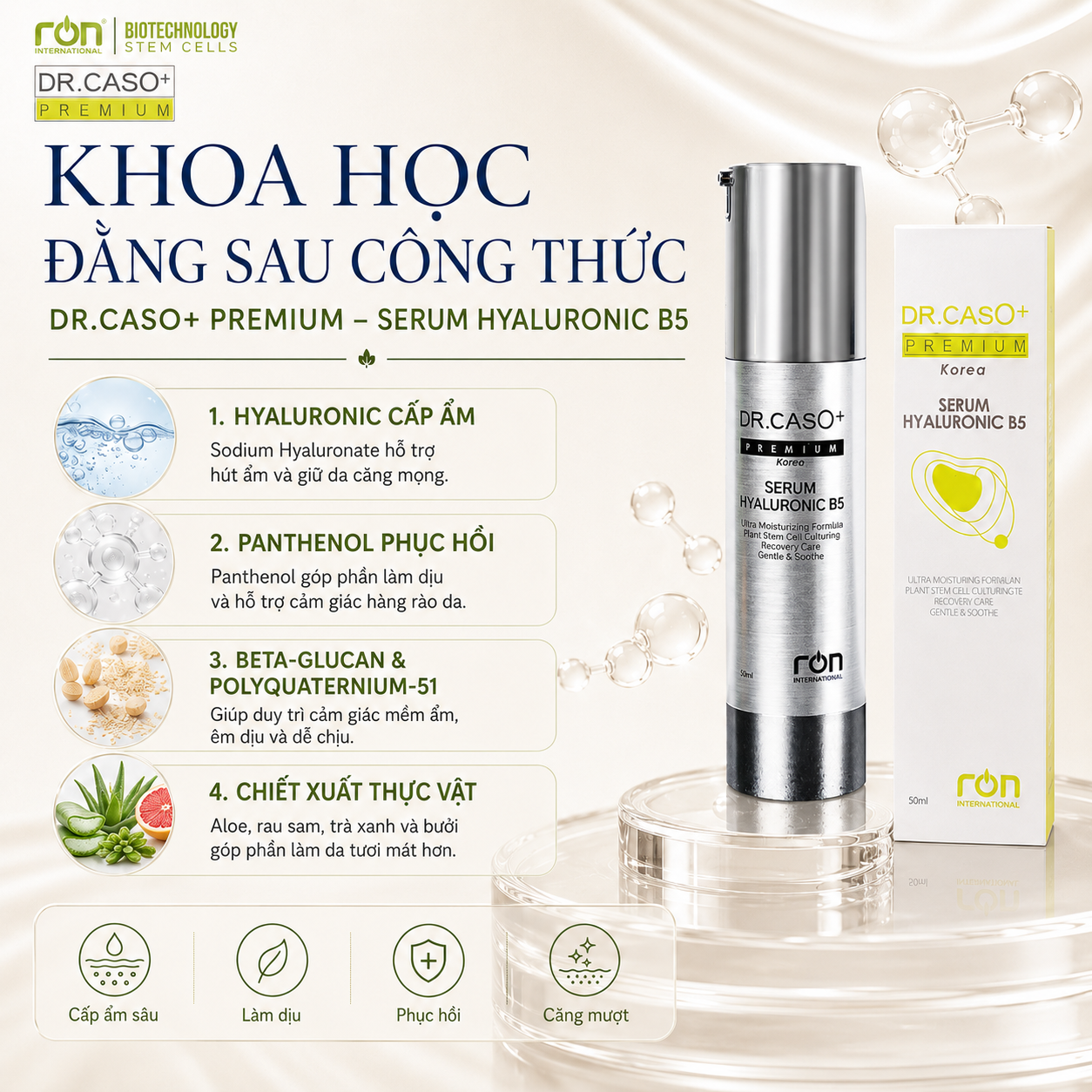 Dr.Caso+ Premium Serum Hyaluronic B5/ Serum siêu cấp ẩm sáng da Hya-B5 50ml